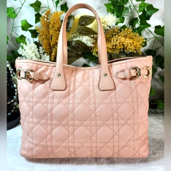 Authentic Christian Dior Panarea Cannage Quilted Coated Canvas Tote w/ Dust Bag - Picture 5 of 16